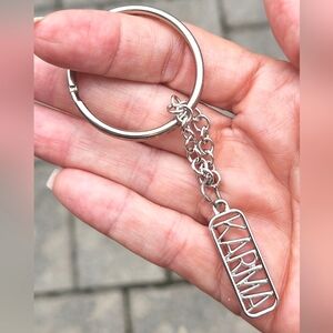 Restoration Hardware Silver Tone KARMA Keychain